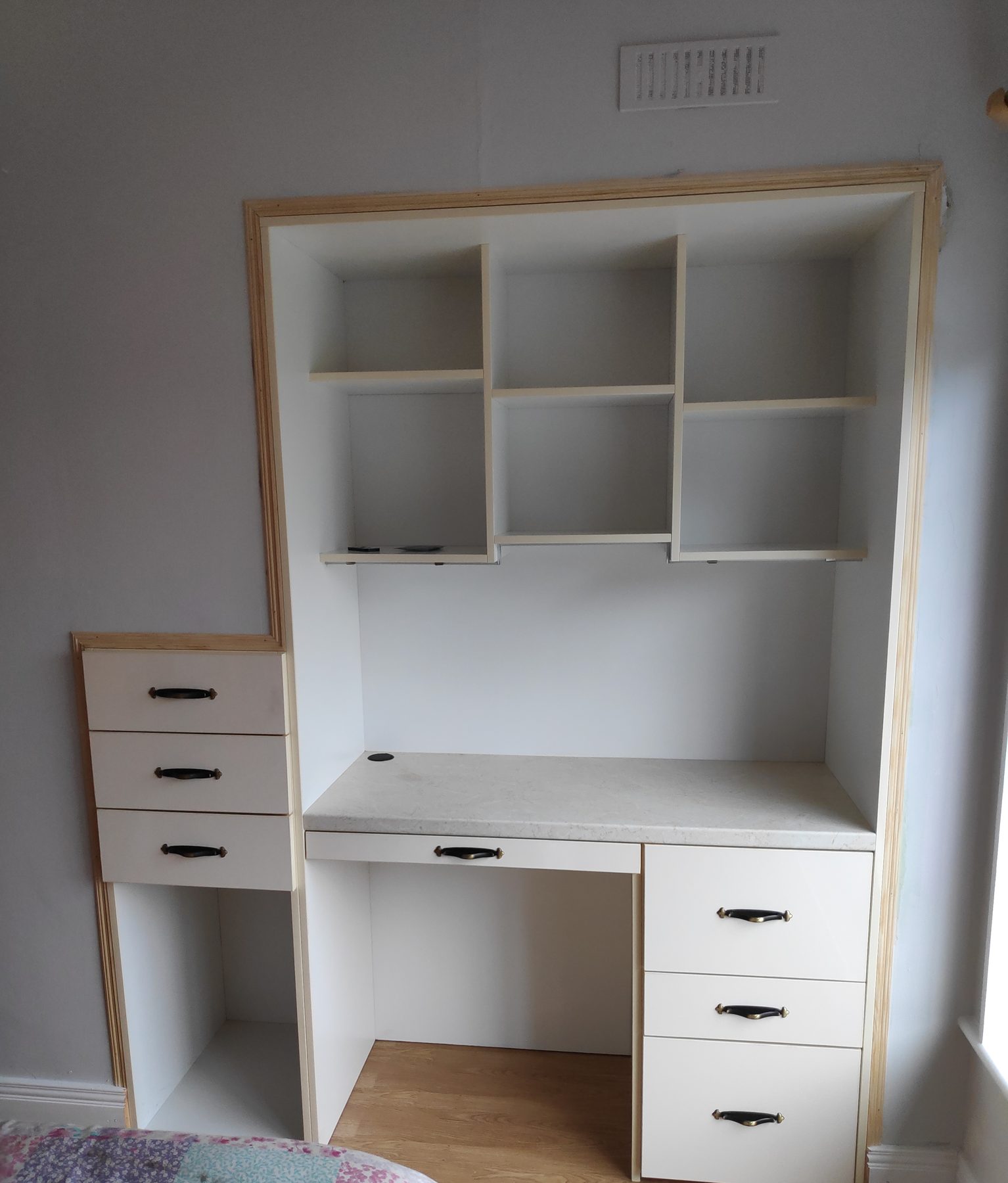 Bedroom desk with overhead shelving Bedroom desk with overhead shelving (finished) - fitted by Kitchen Hero
