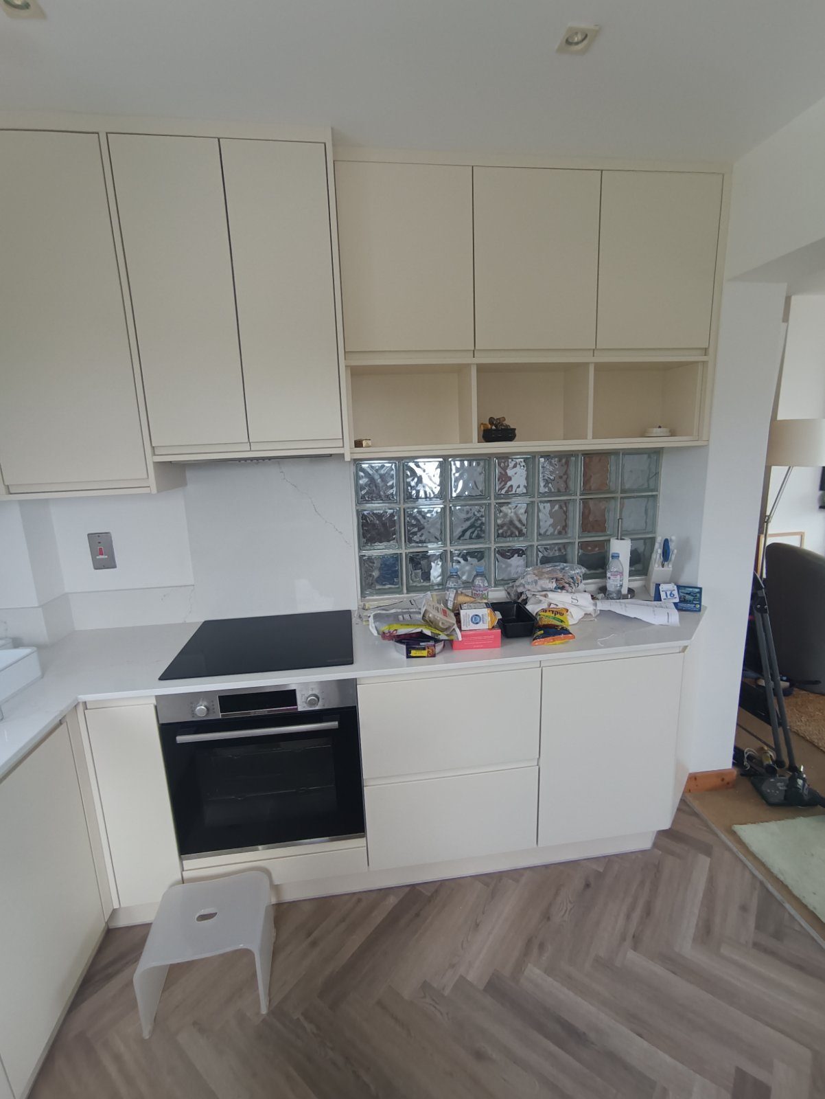 Cream handleless kitchen Cream handleless kitchen (finished) - fitted by Kitchen Hero