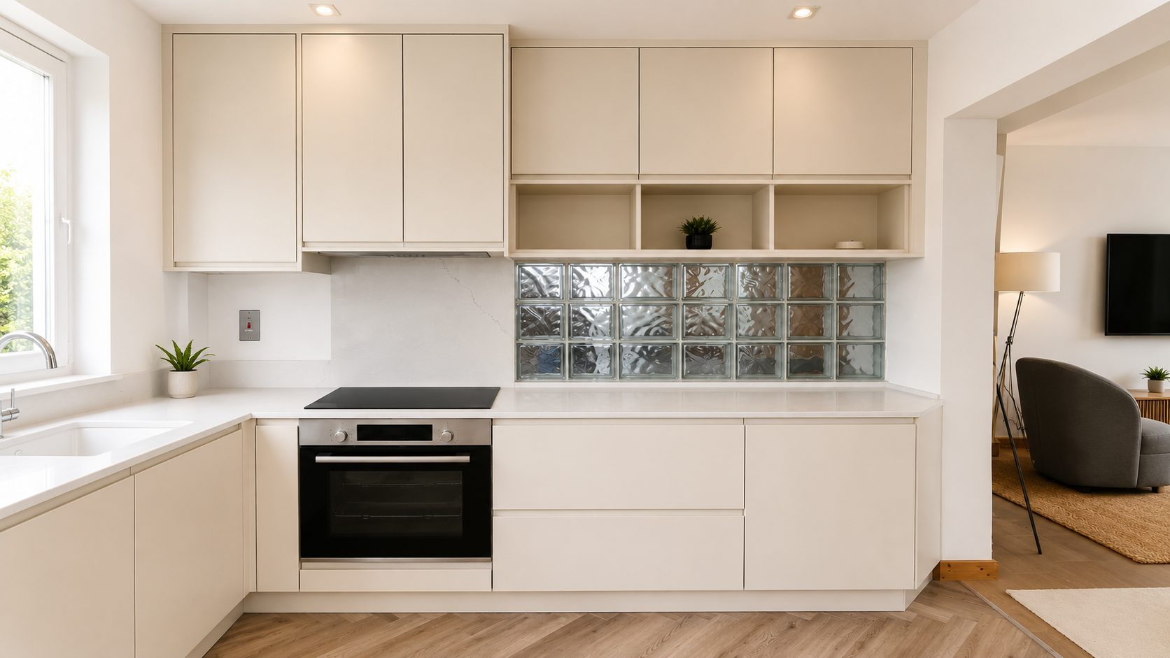 Cream handleless kitchen Cream handleless kitchen (finished) - fitted by Kitchen Hero