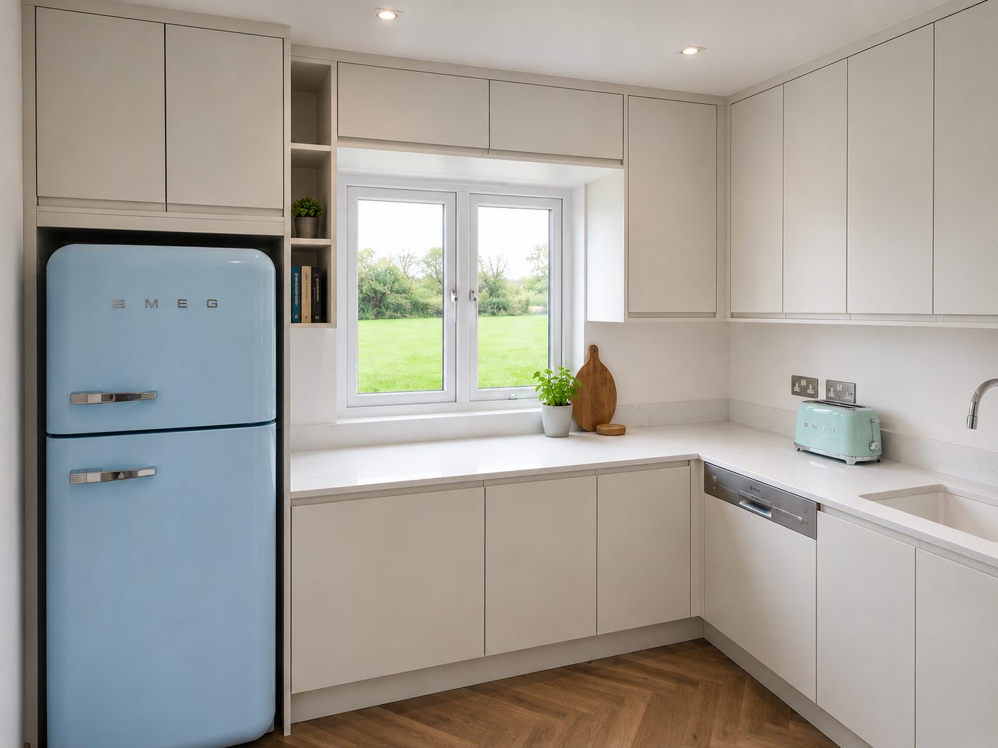 Cream handleless kitchen (finished) - fitted by Kitchen Hero