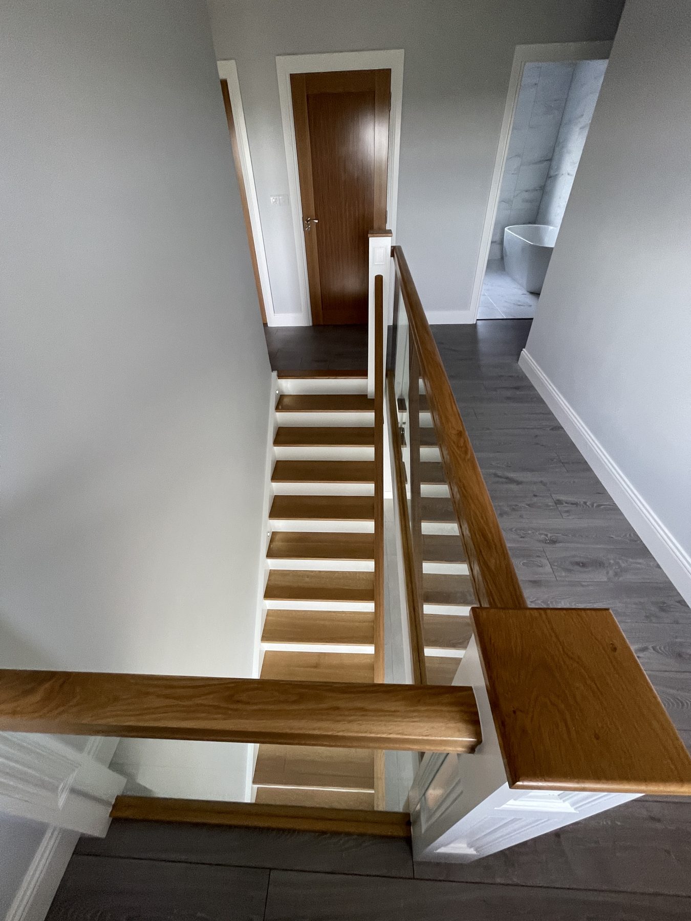 Oak and glass staircase Oak and glass staircase (finished) - fitted by Kitchen Hero