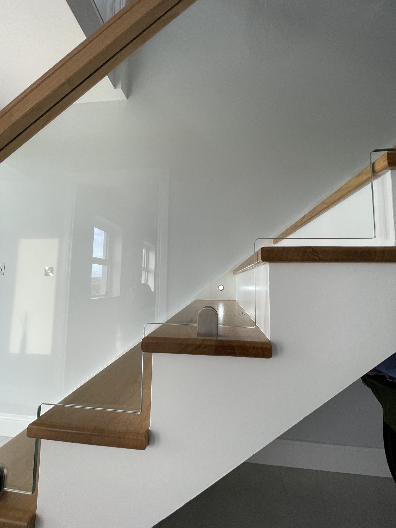 Oak and glass staircase Oak and glass staircase (finished) - fitted by Kitchen Hero
