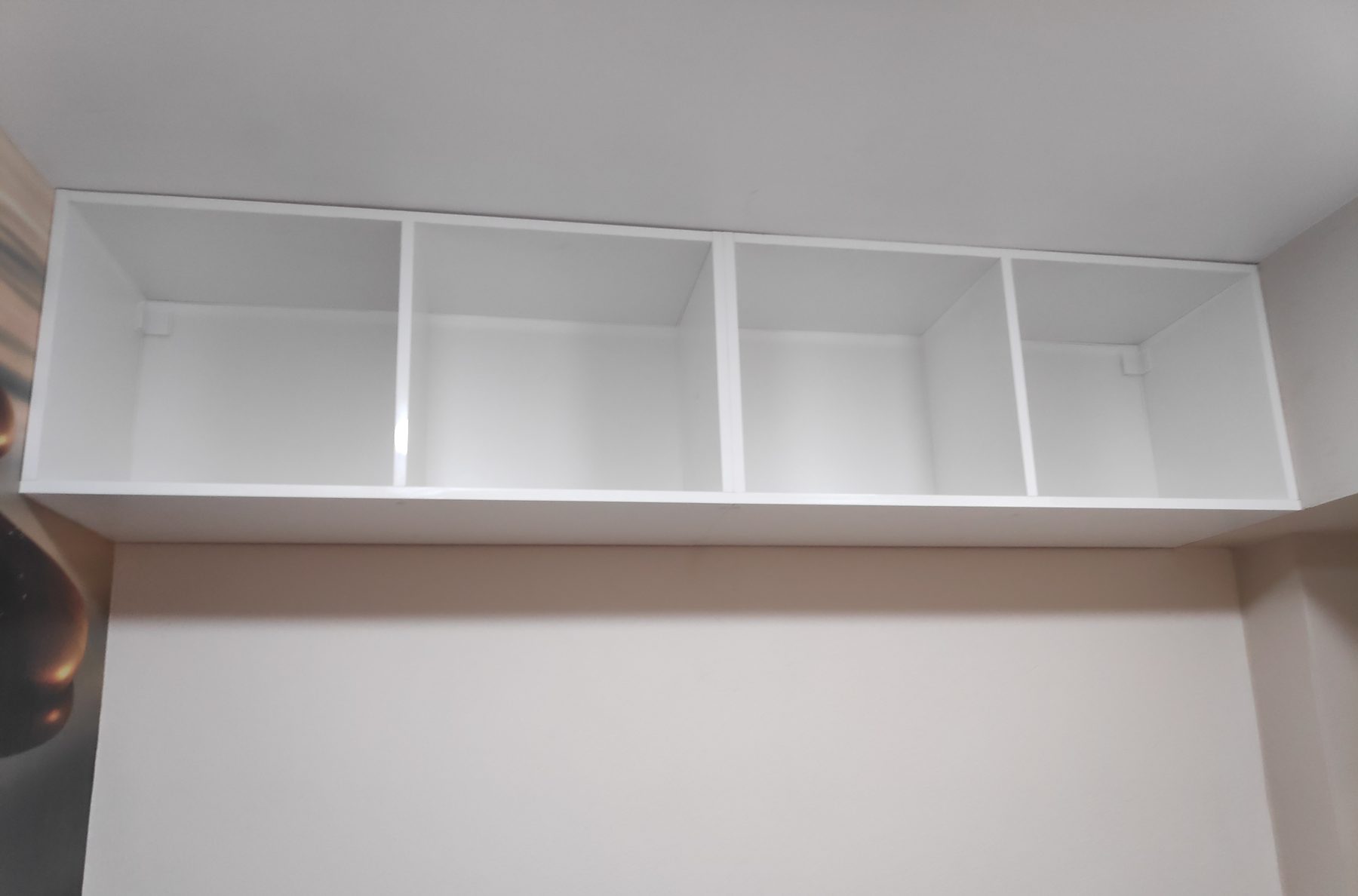 White gloss overhead cabinets White gloss overhead cabinets (mid-fit) - fitted by Kitchen Hero